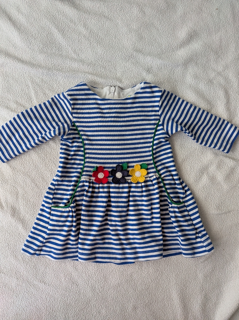 Florence Eiseman Blue And White Striped Floral Pocket Dress